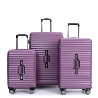 Ensembles de bagages 3 pièces PC + ABS Valise légère avec deux crochets, roues doubles à 360°, serrure TSA, (21/25/29) Violet foncé
