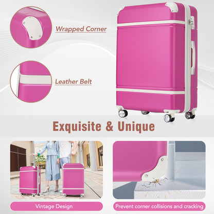 Bagage 24" vintage rose 1 pièce, serrure TSA, valise légère extensible avec roulettes