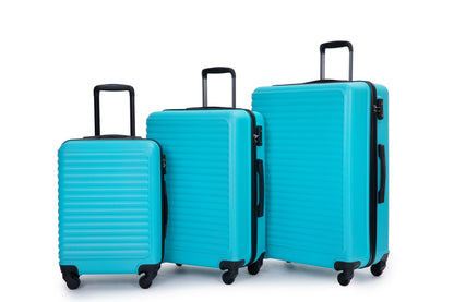 Ensembles de bagages 3 pièces Valise légère en ABS avec deux crochets, roulettes, serrure TSA, (20/24/28) Turquoise