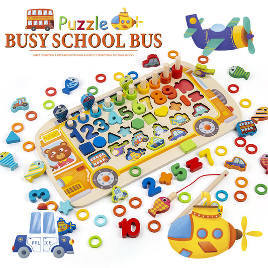 Bus scolaire occupé, planche logarithmique, jouets éducatifs pour enfants, forme numérique, opérations de pêche, blocs de construction, développement