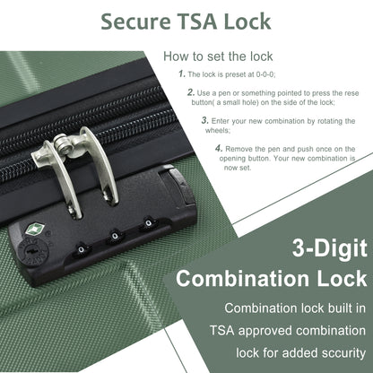 Valise rigide à roulettes avec serrure TSA légère 20'' vert + ABS