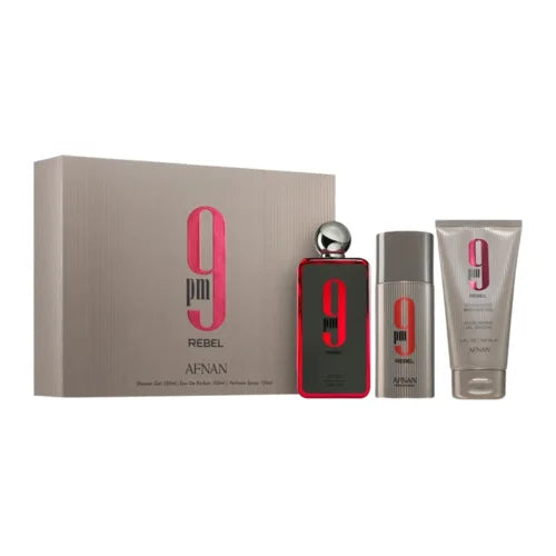 Afnan 9 pm Rebel Eau de Parfum 100ml + Brume corps 150ml + Gel douche 150ml (unisexe)