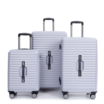 Ensembles de bagages 3 pièces PC + ABS Valise légère avec deux crochets, roues doubles à 360°, serrure TSA, (21/25/29) gris