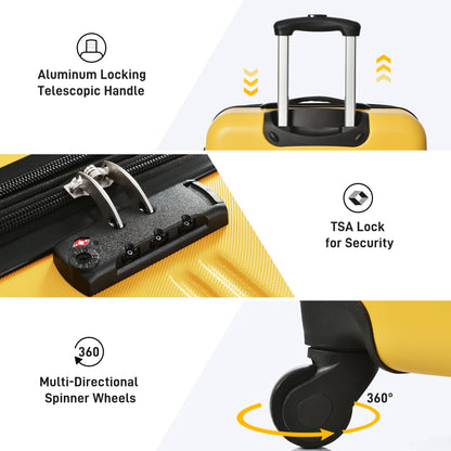 Ensembles de bagages de 2 pièces, étui rigide, roues extensibles jaunes + ABS