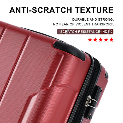 Ensembles de bagages rigides 3 pièces valise à roulettes avec serrure TSA légère 20''24''28'' rouge + ABS