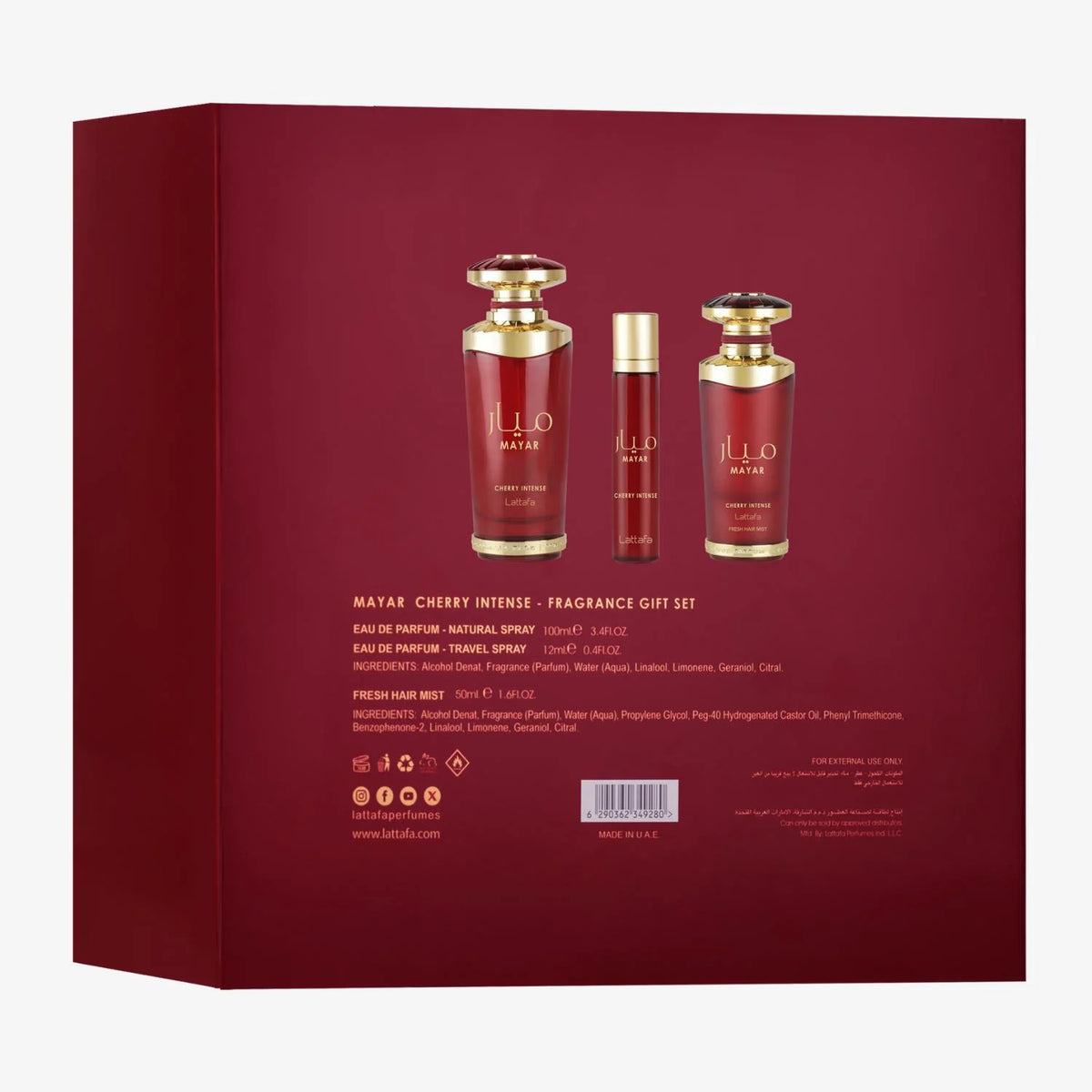 Lattafa Mayar Cherry Intense EDP 100 ml + 12 ml + Parfum cheveux 50 ml Unisexe