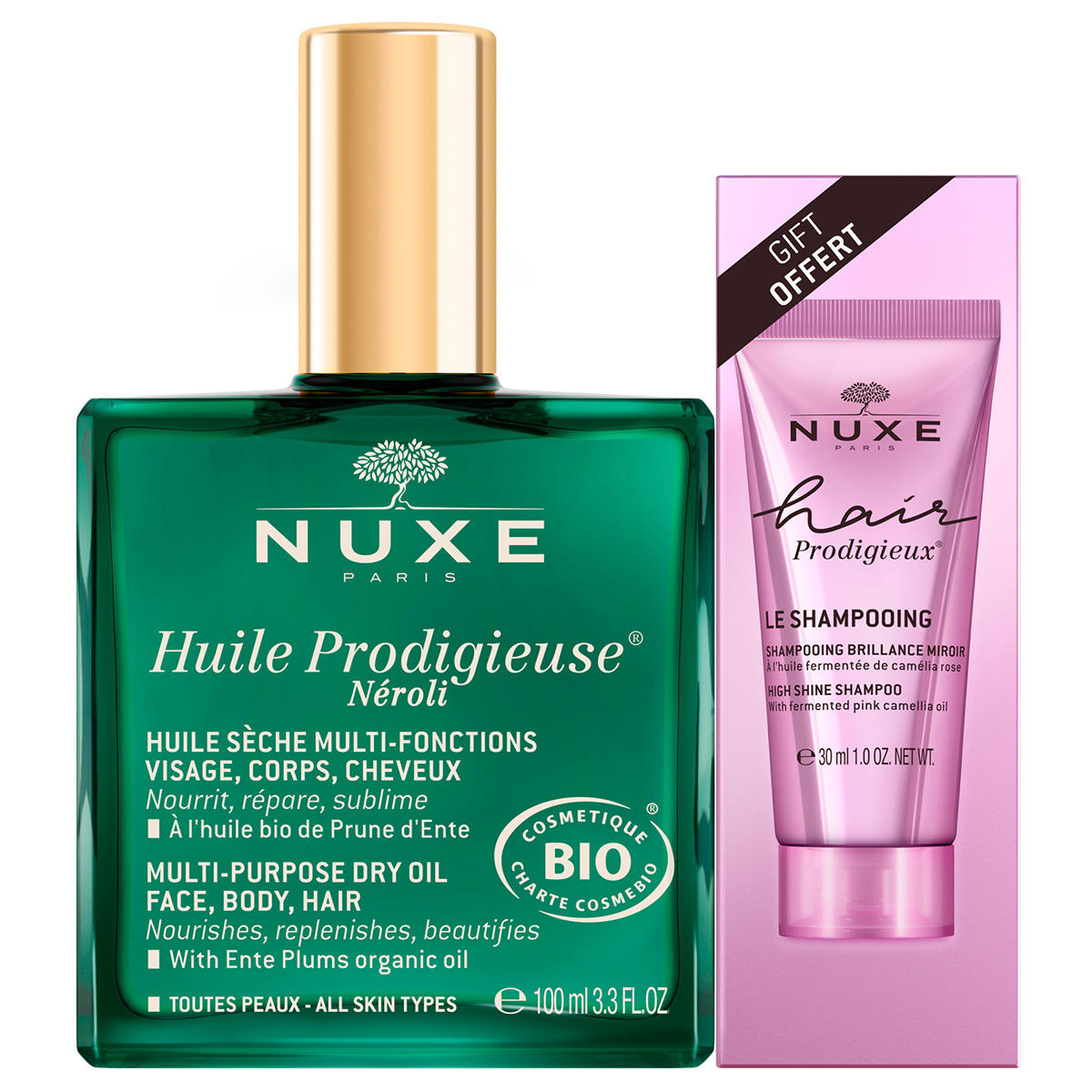 Nuxe Huile Prodigieuse Néroli Huile sèche 100ml + Hair Prodigieux Shampooing 30ml