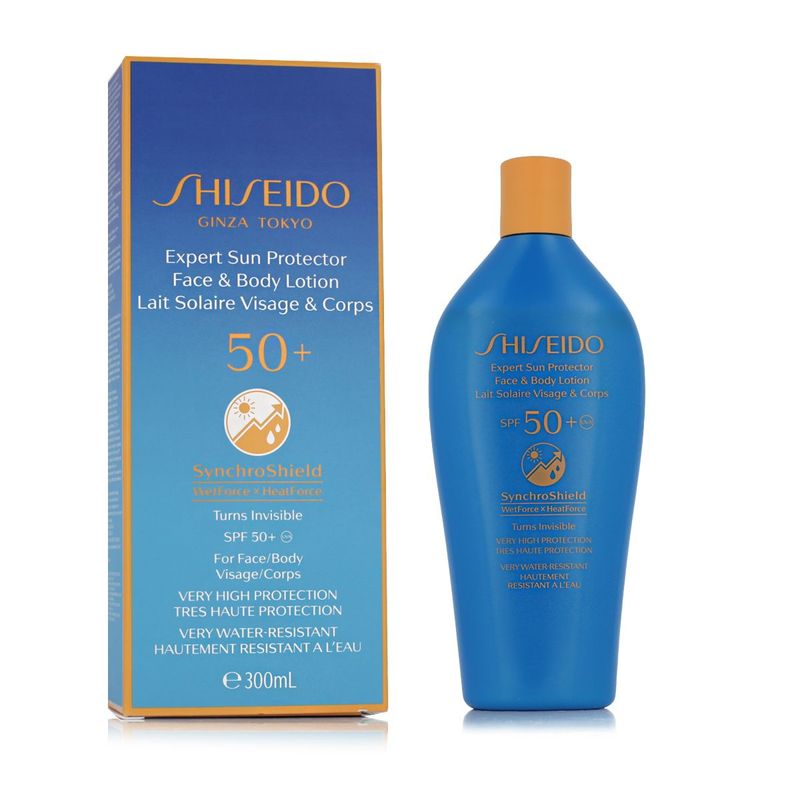 Shiseido SynchroShield Expert Sun Protector Lait Solaire Visage & Corps SPF 50+ 300 ml – Protection Solaire Haute Performance