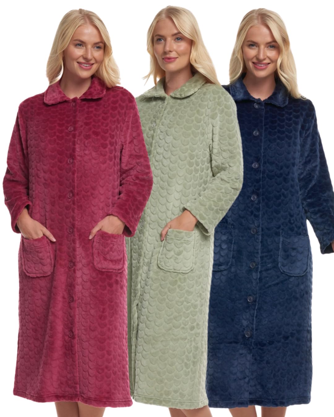 Suzy & Me Peignoir pour femme, en polaire douce gaufrée et boutonnée taille 44-46