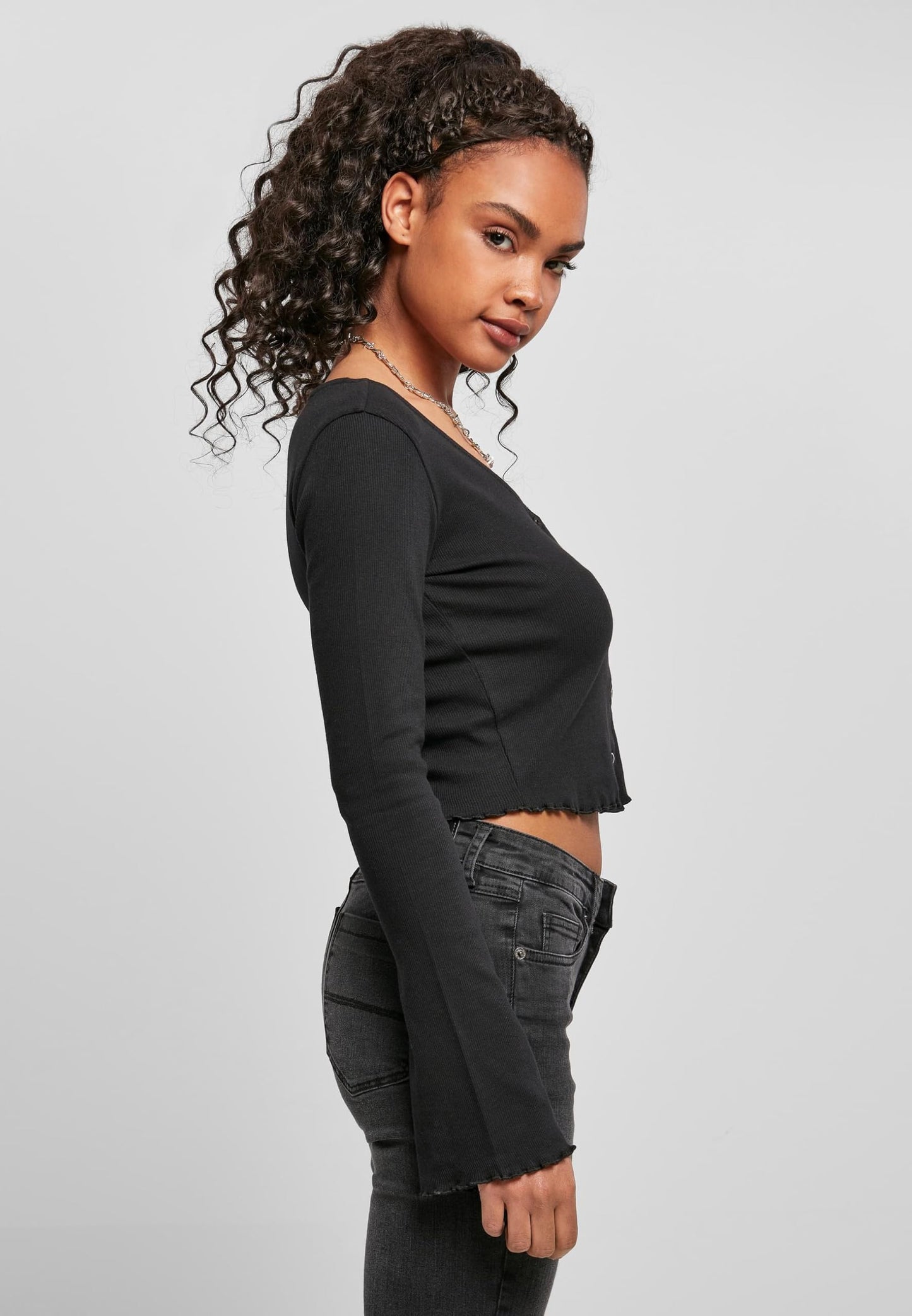 Urban Classics Gilet court côtelé pour femme, noir, taille S