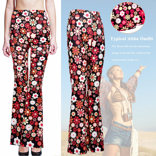 YADODO Costume hippie pour femme : pantalon évasé, lunettes, bandeau, années 60-70, taille XL