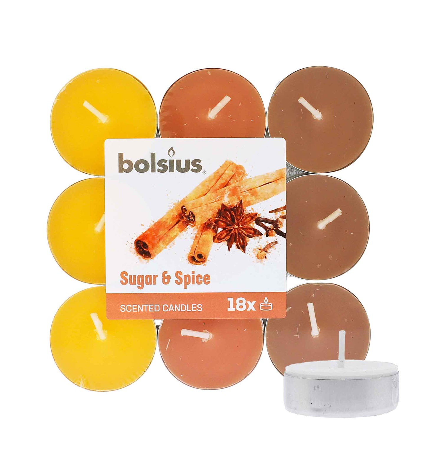 Bolsius Scented Tealights Sugar & Spice 4h Tealight Candle 18pcs