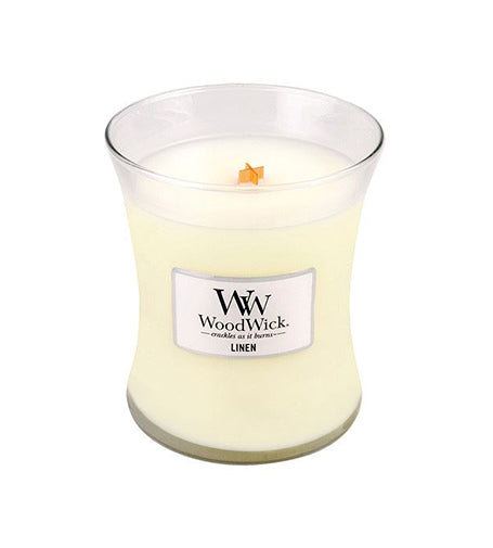 WoodWick Linen scented candle with wooden wick 275 g