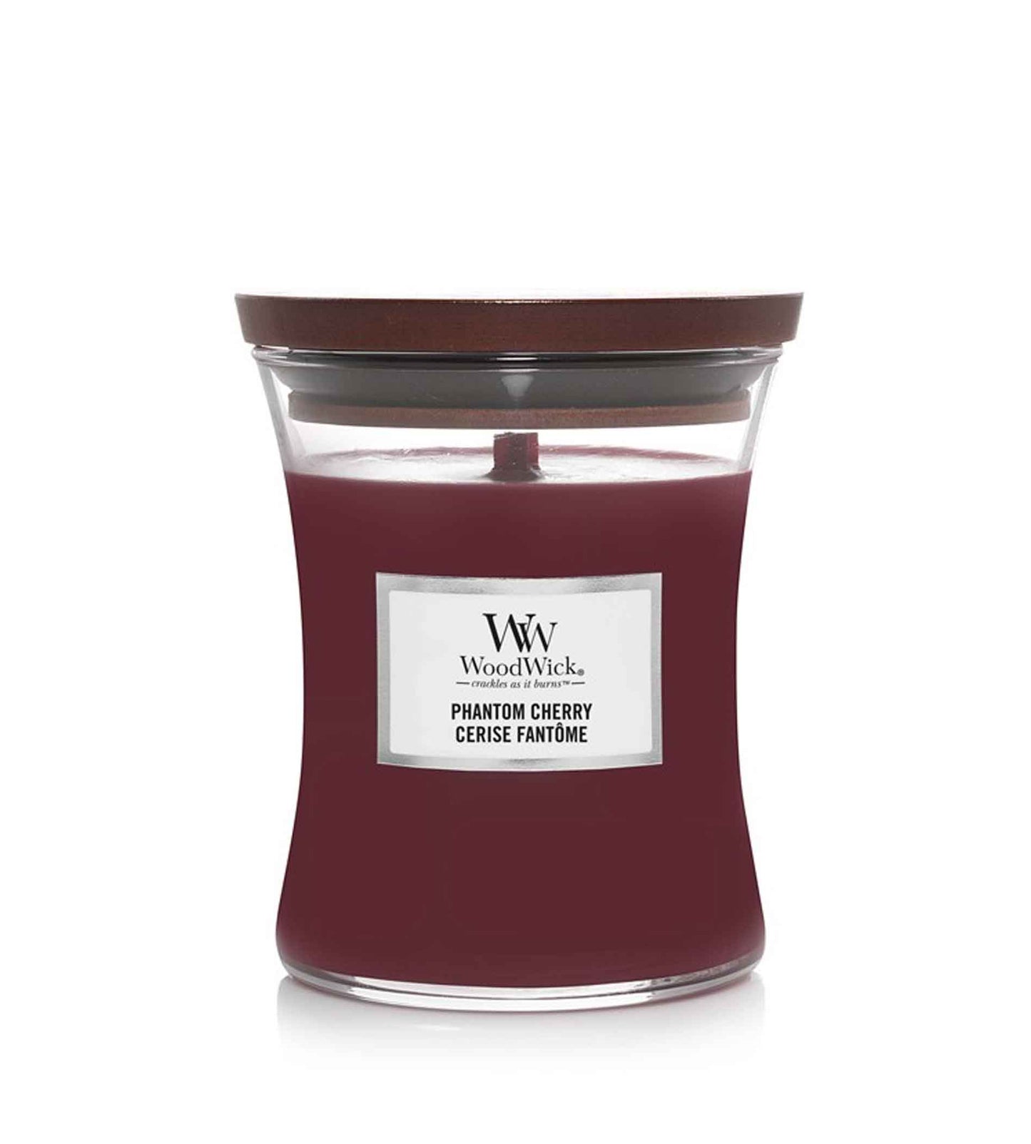 Vela perfumada Woodwick Phantom Cherry con mecha de madera (275 g)