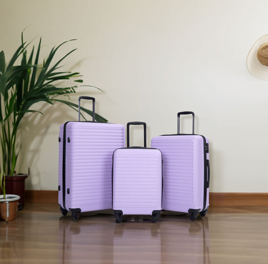 Ensembles de bagages 3 pièces Valise légère en ABS avec deux crochets, roulettes, serrure TSA, (20/24/28) violet lavande