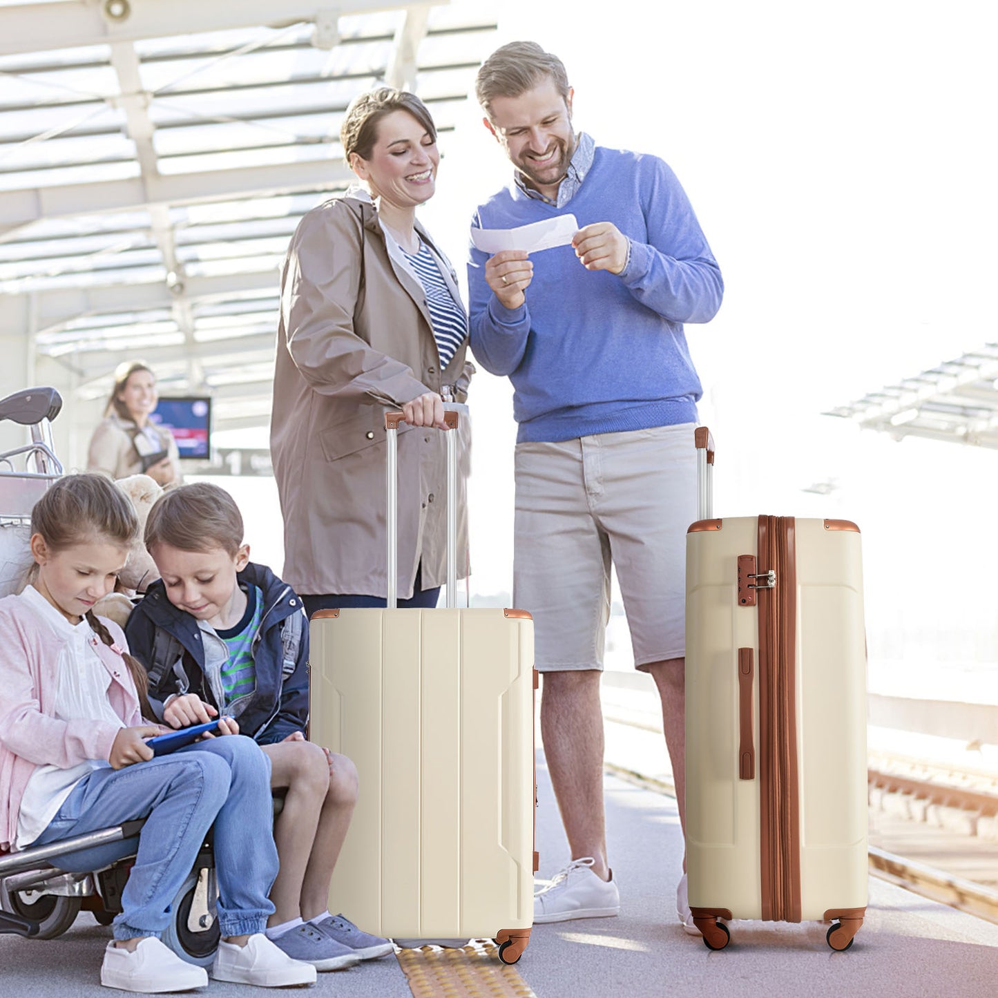 Ensembles de bagages rigides valise à roulettes 3 pièces avec serrure TSA légère 20''24''28'' marron blanc + ABS