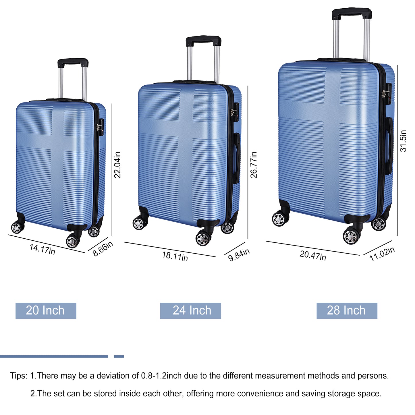 Ensemble de bagages 3 pièces avec serrure TSA ABS