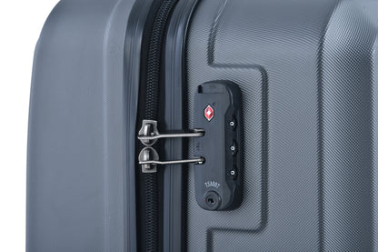 Ensembles de bagages 3 pièces Valise légère en ABS avec deux crochets, roulettes pivotantes, serrure TSA, (20/24/28) gris