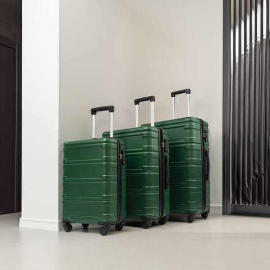 Ensembles de bagages rigides 3 pièces valise à roulettes avec serrure TSA légère 20''24''28'' vert