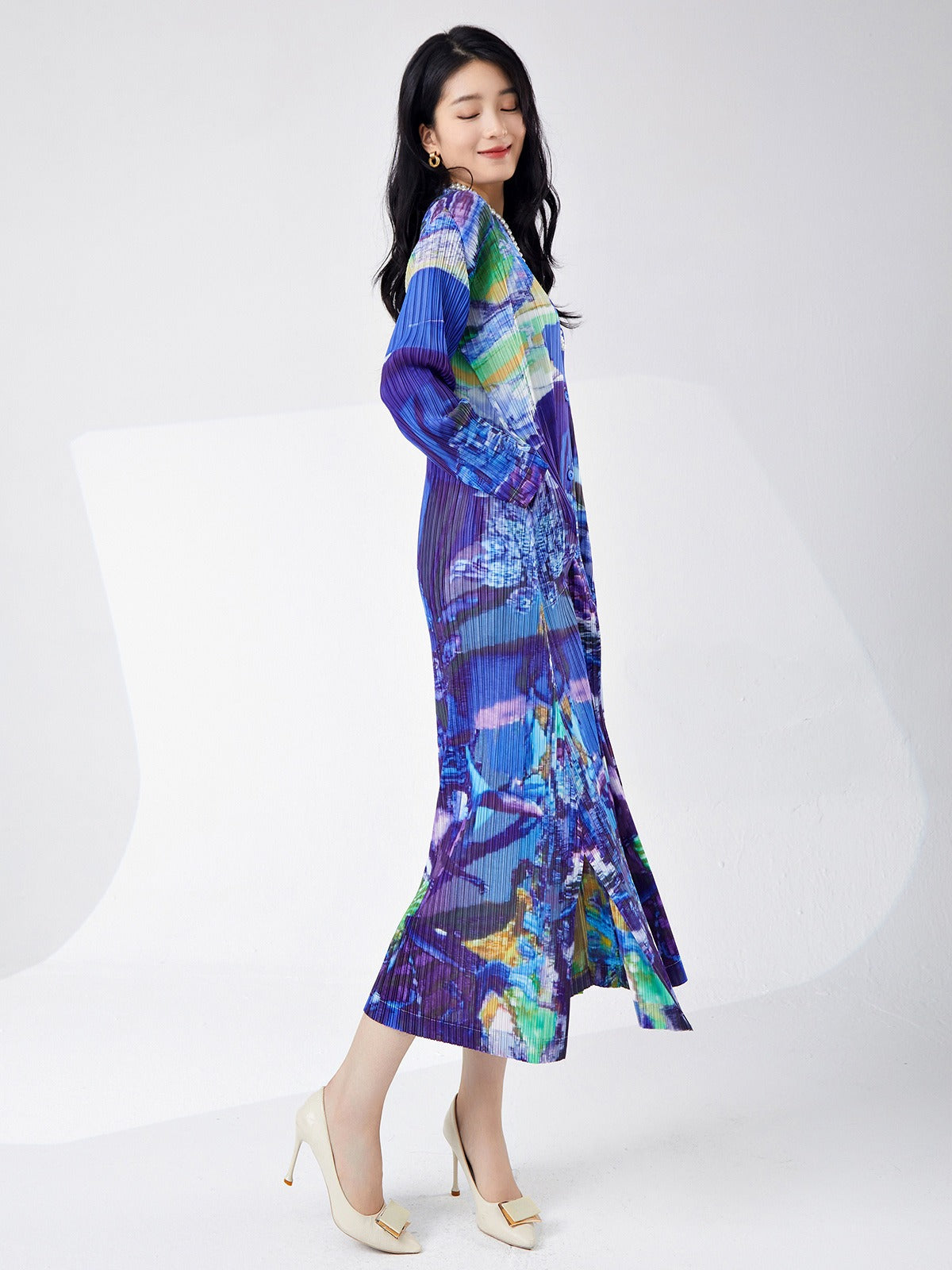 Robe fendue à simple boutonnage