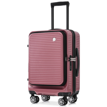 Bagage à main Valise légère de 20 pouces avec poche avant et port USB Or rose