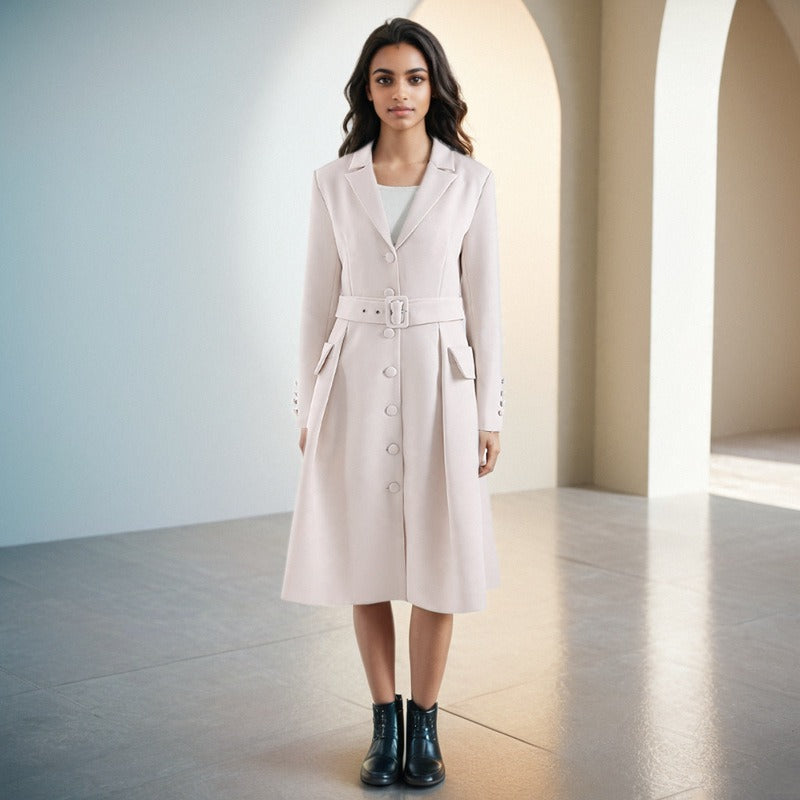 Trench-coat à simple boutonnage de couleur unie pour femme