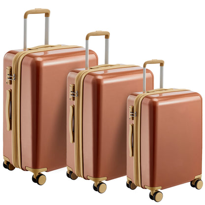 Ensembles de bagages PC Hardshell valise 3 pièces Spinner 8 roues avec serrure TSA léger 20''24''28'' marron + ABS + PC