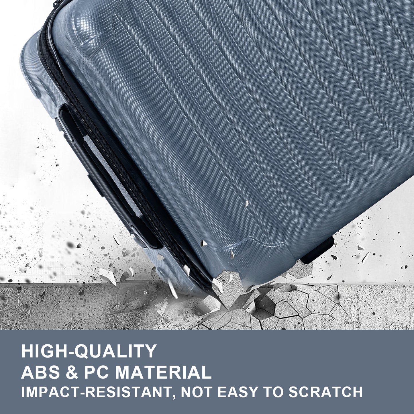 Ensembles de bagages extensible ABS + PC, 3 pièces avec roues pivotantes, serrure TSA légère (20/24/28), gris acier