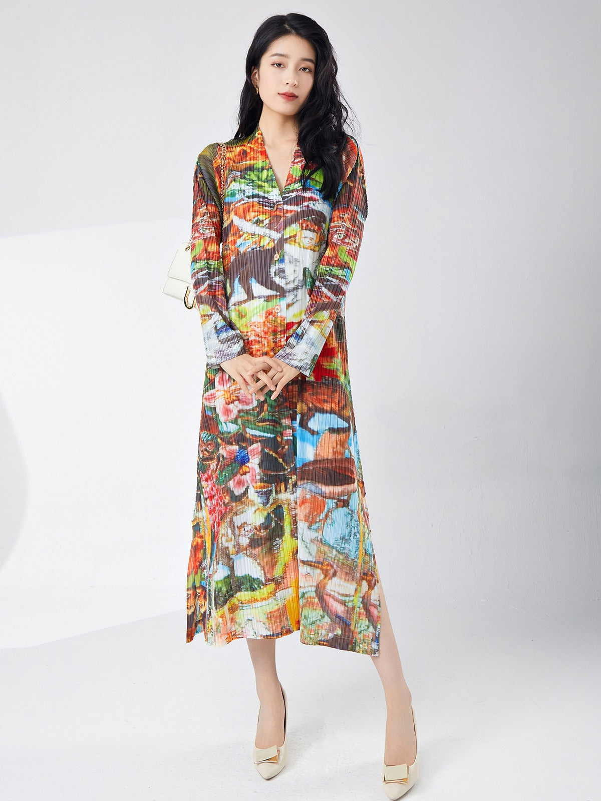 Robe fendue à simple boutonnage