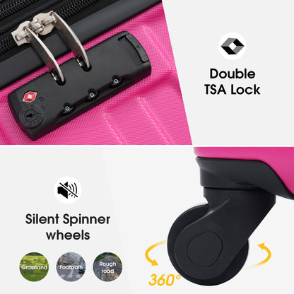 Ensembles de bagages rigides 3 pièces valise à roulettes avec serrure TSA légère 20''24''28'' rose + ABS