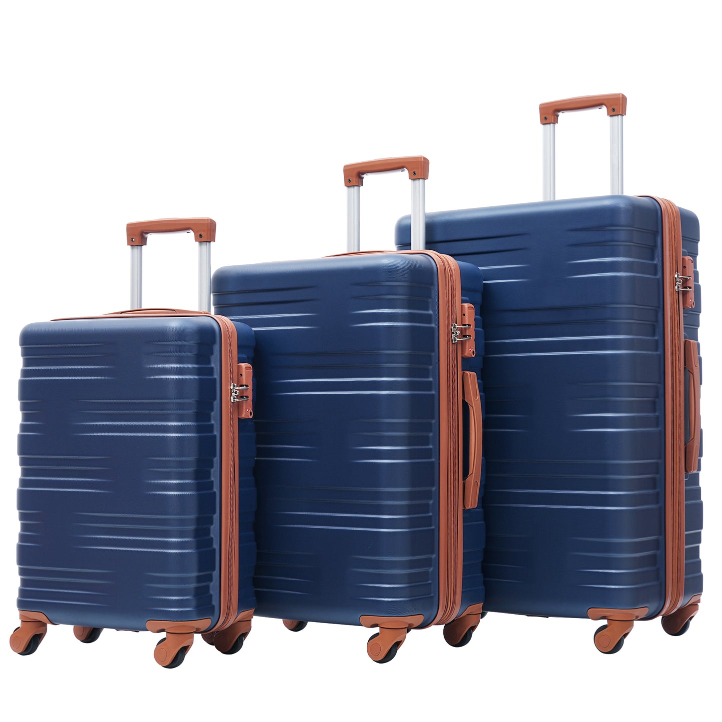Ensembles de bagages rigides valise à roulettes 3 pièces avec serrure TSA légère 20''24''28'' bleu marine + ABS