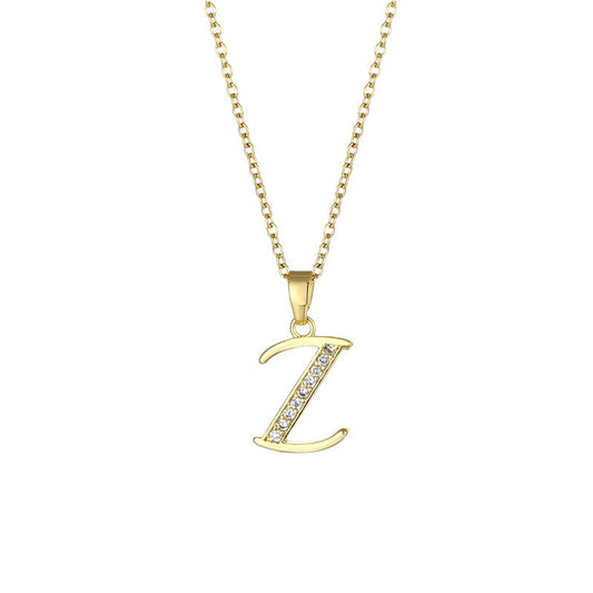 Bijoux lettre anglaise pendentif en cuivre et Zircon pour femmes, chaîne croisée en acier inoxydable, ensemble de diamants en or 18 carats