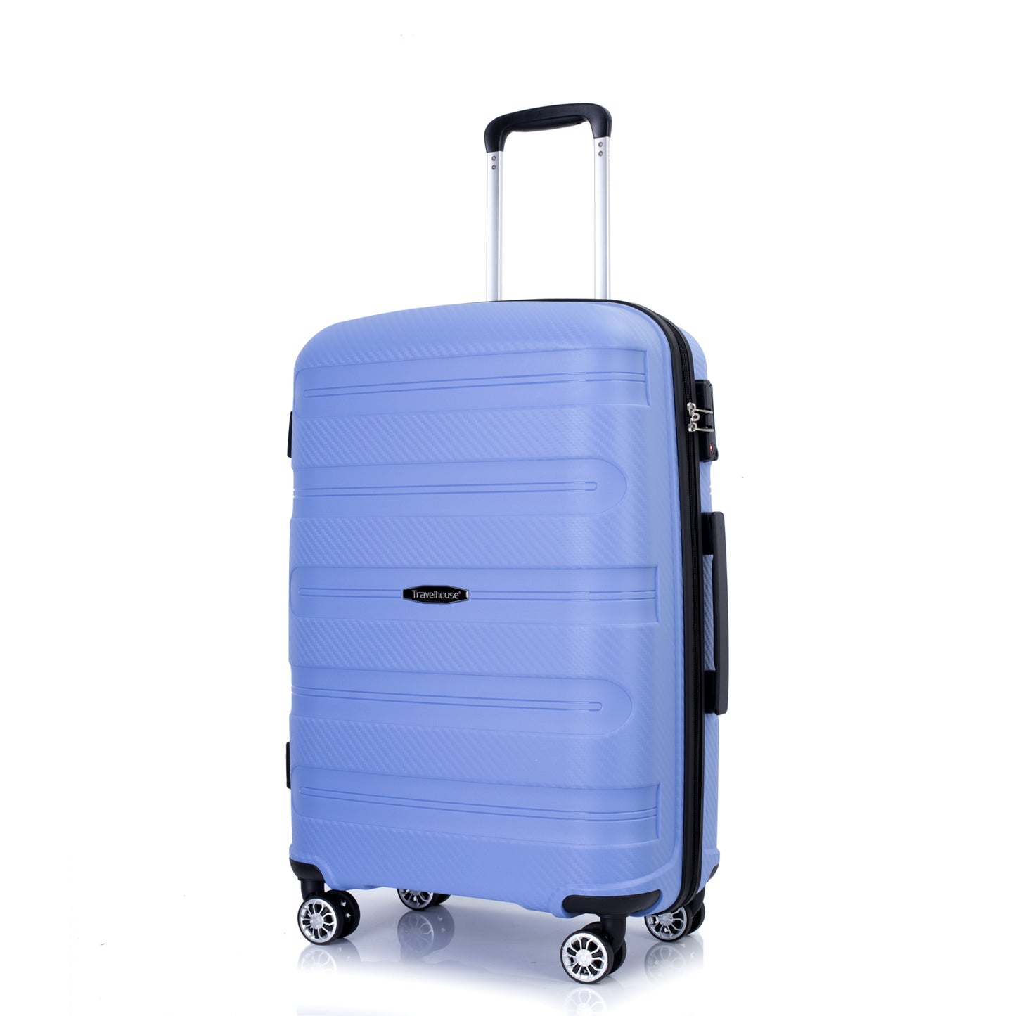 Valise rigide à roulettes en PP, ensemble de bagages léger et durable, 3 pièces (20/24/28), bleu violacé