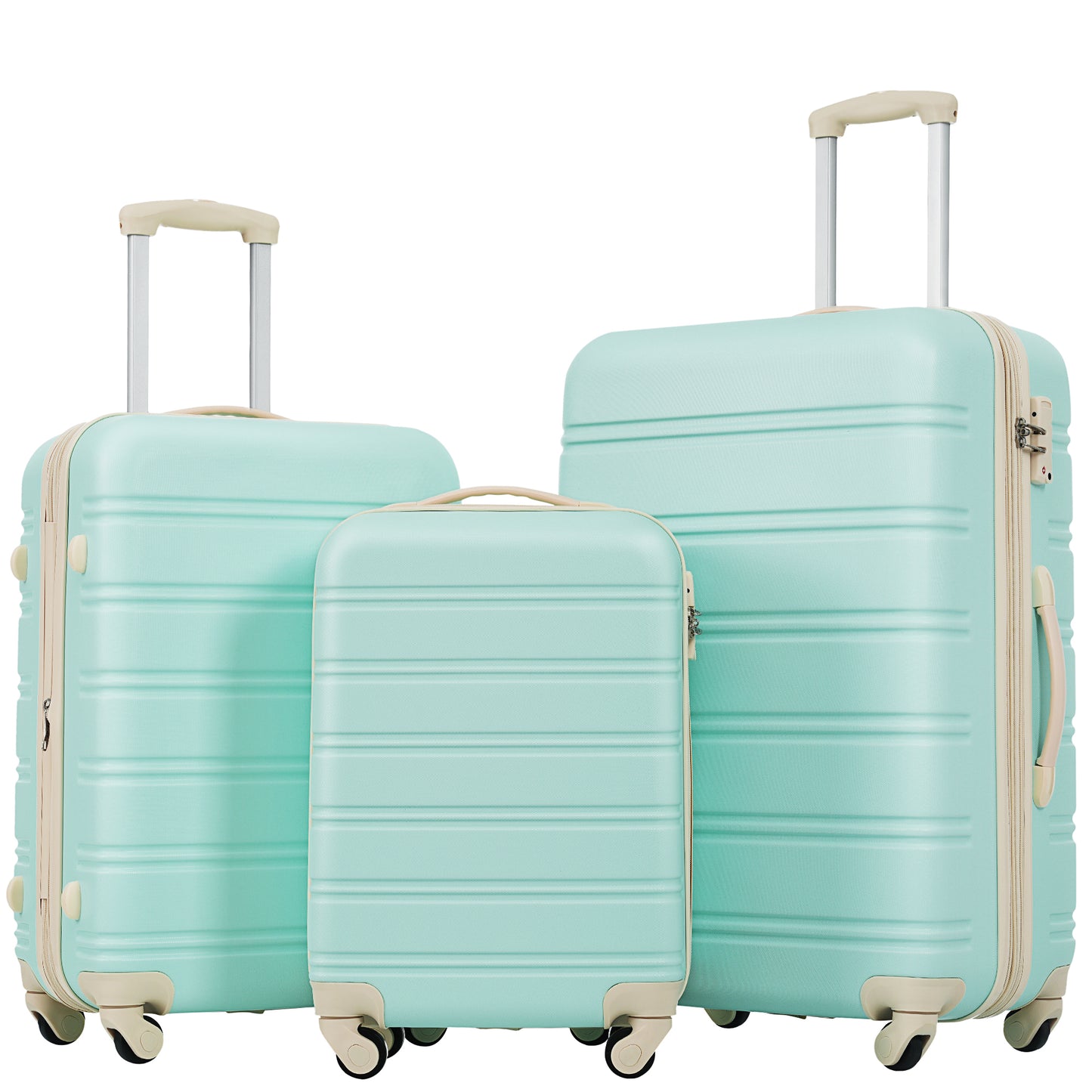 Ensemble de bagages 3 pièces vert clair Valise rigide à roulettes avec serrure TSA 20