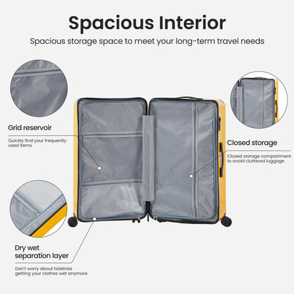 Ensemble de bagages 4 pièces (20"/24"/29"/sac de voyage), bagage léger et durable en PC + ABS avec porte-gobelet pliable, serrure TSA, jaune