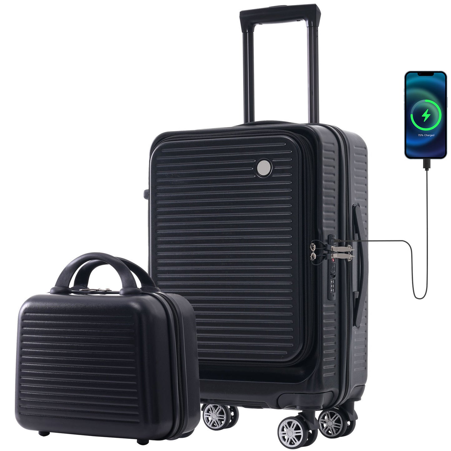 Bagage à main Valise légère de 20 pouces avec poche avant et port USB noir