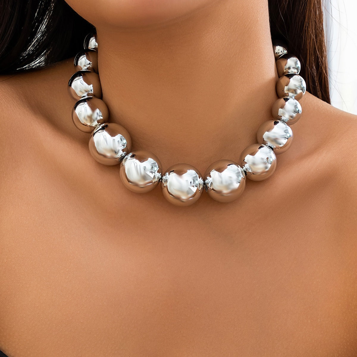 Grand collier de perles rondes, chaîne de clavicule pour femmes