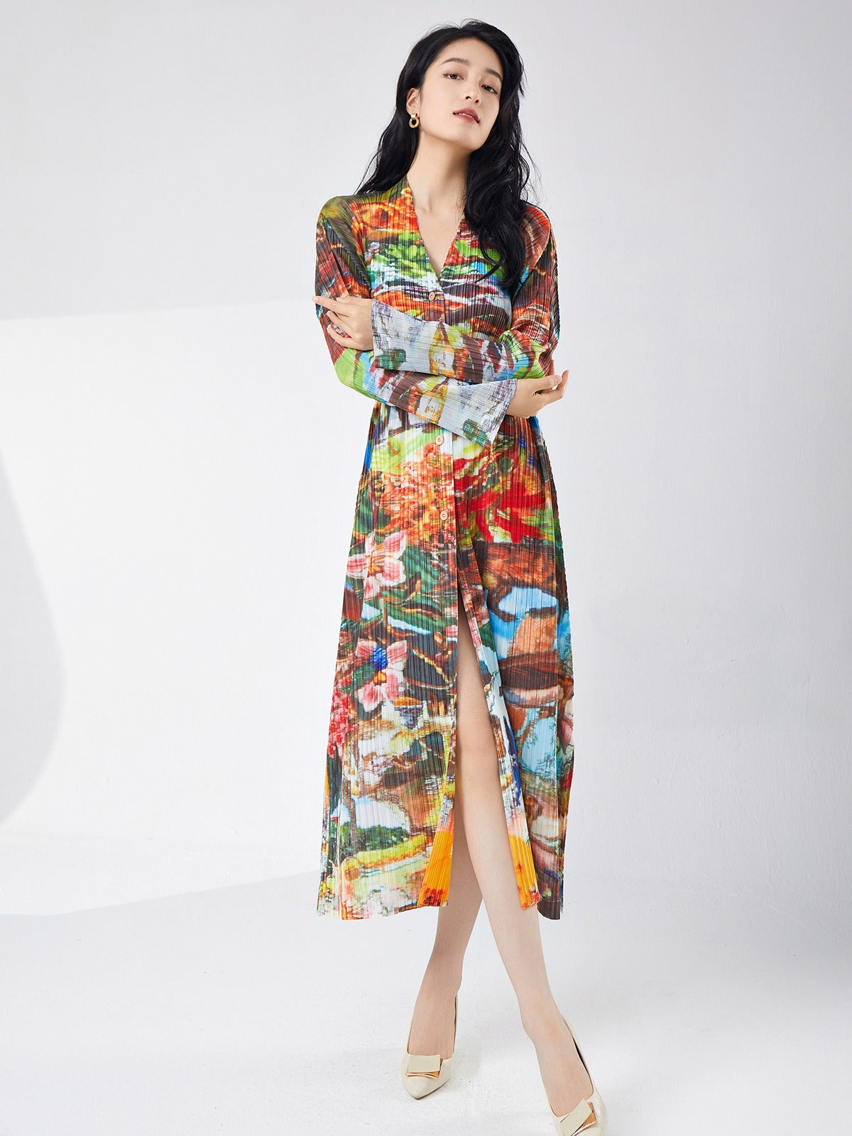 Robe fendue à simple boutonnage