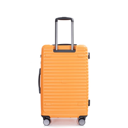 Ensembles de bagages 3 pièces PC + ABS Valise légère avec deux crochets, roues doubles à 360°, serrure TSA, (20/24/28) Orange