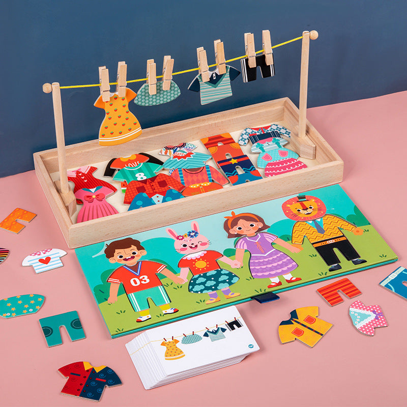 Puzzle en bois pour enfants, variété de vêtements créatifs, jeu de changement de vêtements, jouets éducatifs
