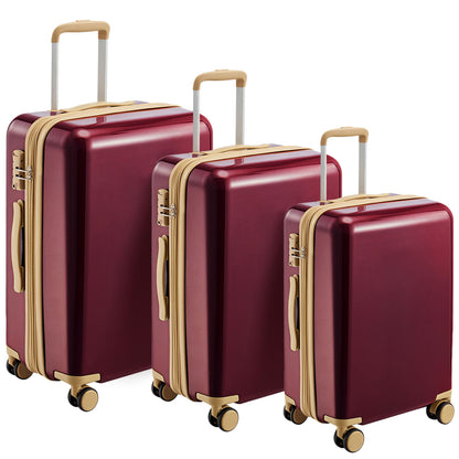 Ensembles de bagages PC Hardshell valise 3 pièces Spinner 8 roues avec serrure TSA légère 20''24''28'' rouge + ABS