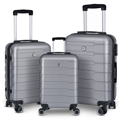 3 pièces ensemble de bagages à main rigides avec roulettes 20"/24"/28" argent + ABS