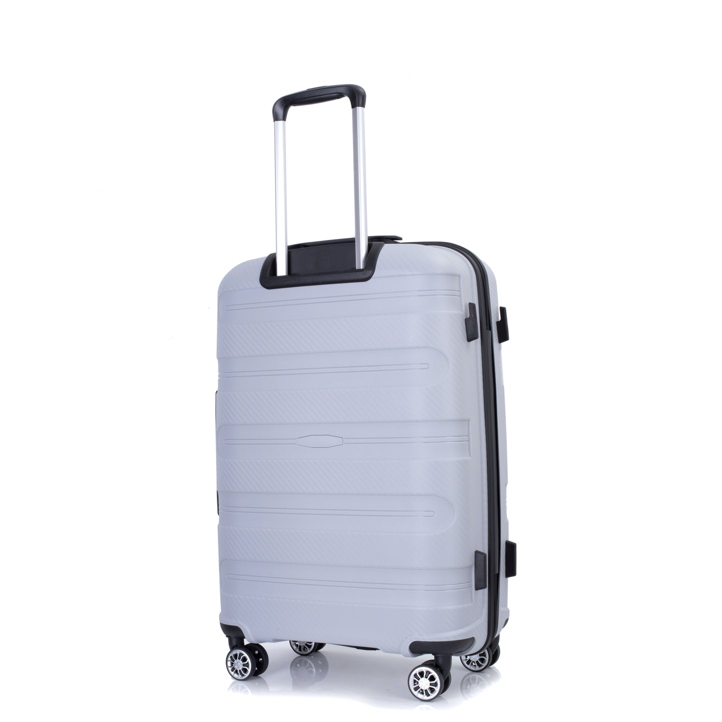 Valise rigide à roulettes en PP, ensemble de bagages léger et durable avec serrure TSA, 3 pièces (20/24/28), argent