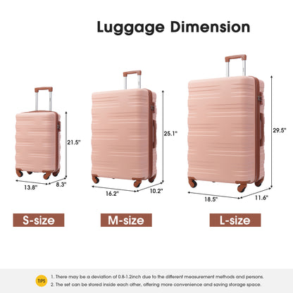Ensembles de bagages rigides 3 pièces valise à roulettes avec serrure TSA légère 20''24''28'' rose + ABS