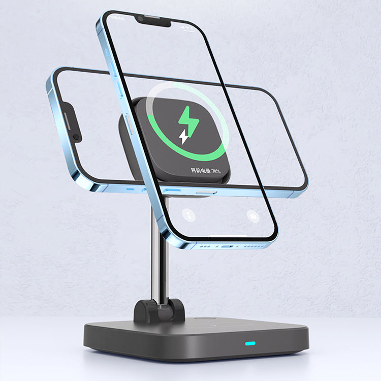 Support de chargeur magnétique sans fil 3 en 1 avec ventilateur de refroidissement adapté au chargement sans fil des écouteurs et des montres iPhone