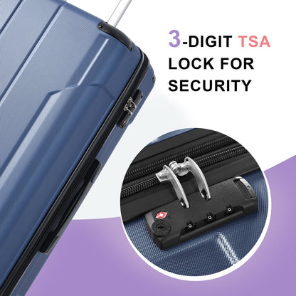 Ensembles de bagages rigides valise à roulettes 3 pièces avec serrure TSA légère 20''24''28'' bleu + ABS