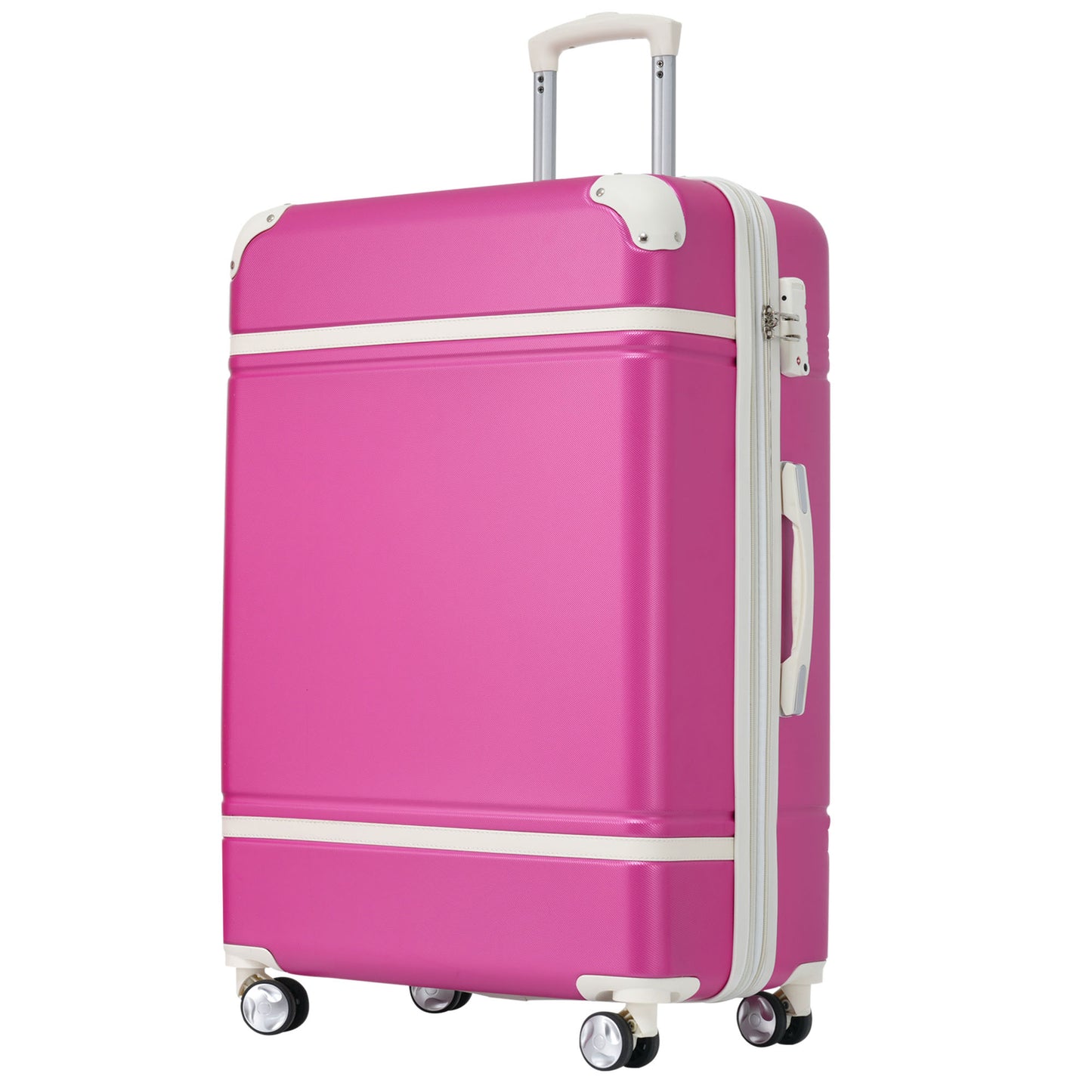 Bagage vintage rose 28" 1 pièce avec serrure TSA, valise à roulettes légère et extensible