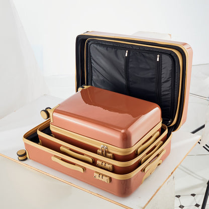 Ensembles de bagages PC Hardshell valise 3 pièces Spinner 8 roues avec serrure TSA léger 20''24''28'' marron + ABS + PC