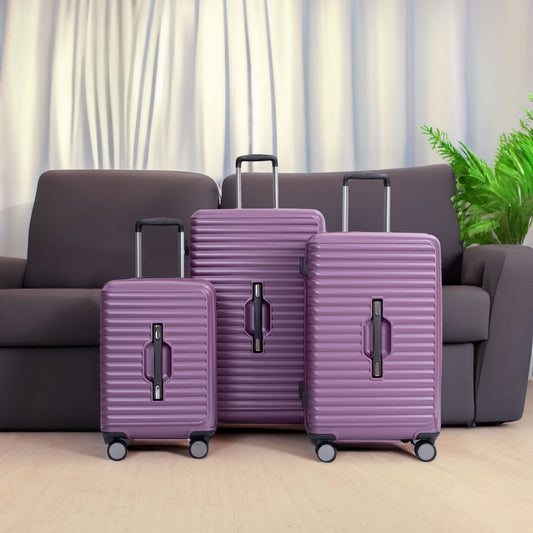 Ensembles de bagages 3 pièces PC + ABS Valise légère avec deux crochets, roues doubles à 360°, serrure TSA, (21/25/29) Violet foncé