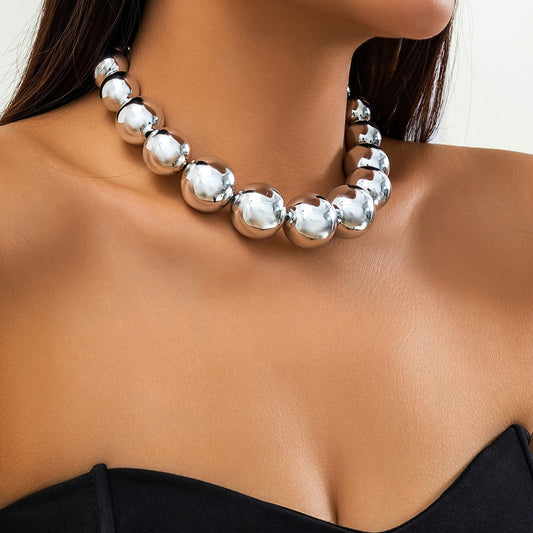 Grand collier de perles rondes, chaîne de clavicule pour femmes